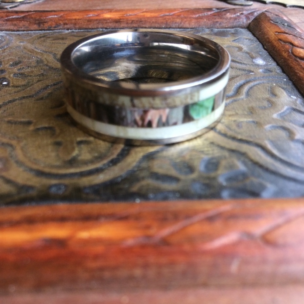 Men’s titanium  antler/camo/resin inlay band
